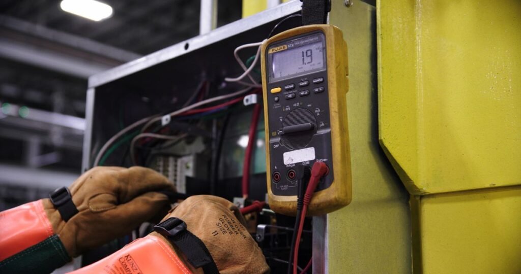 Disjuntor geral de quadro elétrico sendo desligado