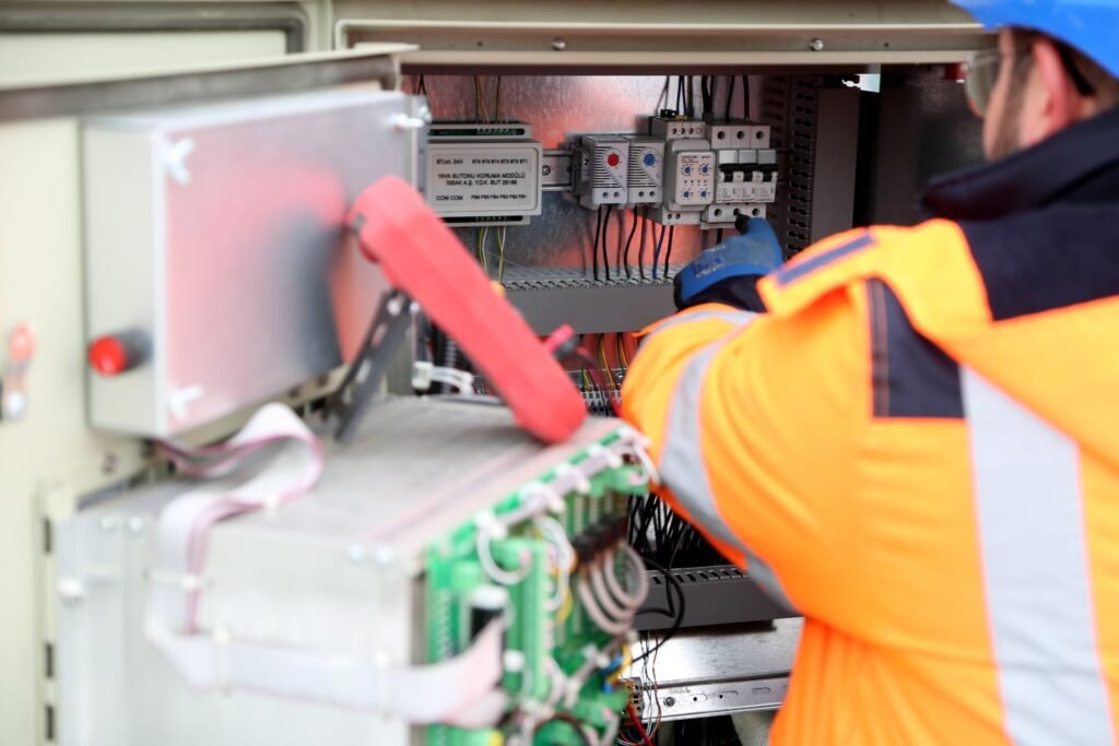 Eletricista revisando fusível elétrico em atendimento residencial no Sumaré, São Paulo